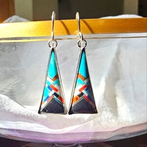 Santa Fe Sterling Turquoise Inlaid Earrings
